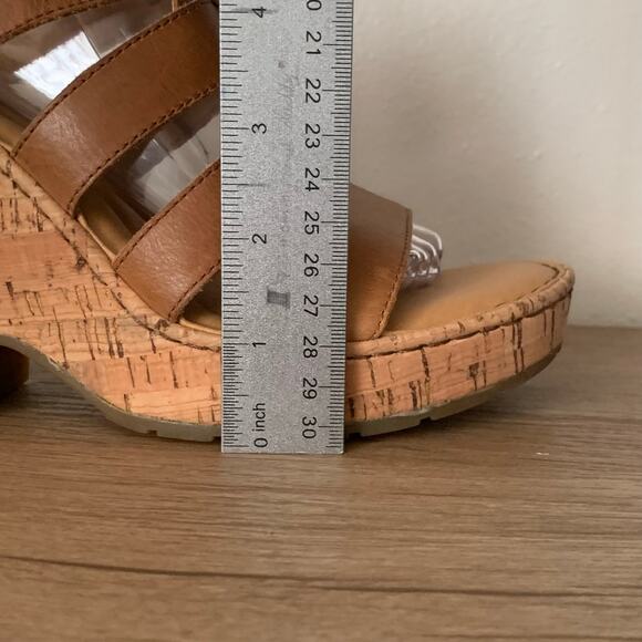 BORN Wedge Platform Sandal Bernese Cage Brown Leather Cork 9 US Buckle Slingback - Picture 15 of 15